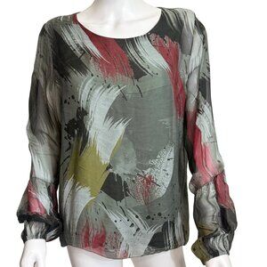 Le Marais Paris Blouse Womens S Multicolor Silk Abstract Print Sheer Layered